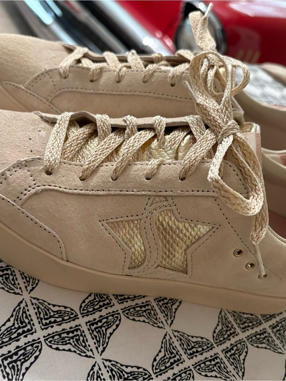 Skechers Beige Suede Sneakers with Gold Star Accent. Worn one time. Like new!